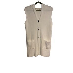 Cyrus Womens Sleeveless Hooded Vest Button Up White Knit Size S Lagenlook Boho